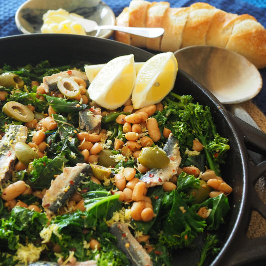 Garlicky Greens With Beans And Sardines.
