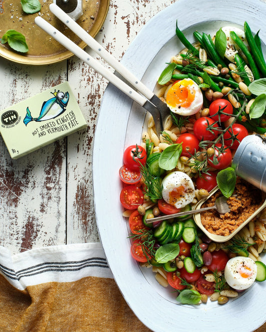 Pasta Salad Niçoise with Hot Smoked Kingfish and Vermouth Pâté
